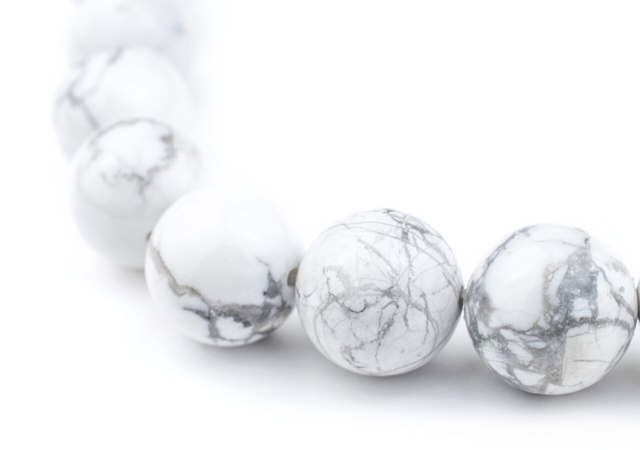 The Bead Chest Round White Howlite Beads, 16" Strand Gemstone DIY Crafts Jewelry Necklace Making Supplies (12mm)